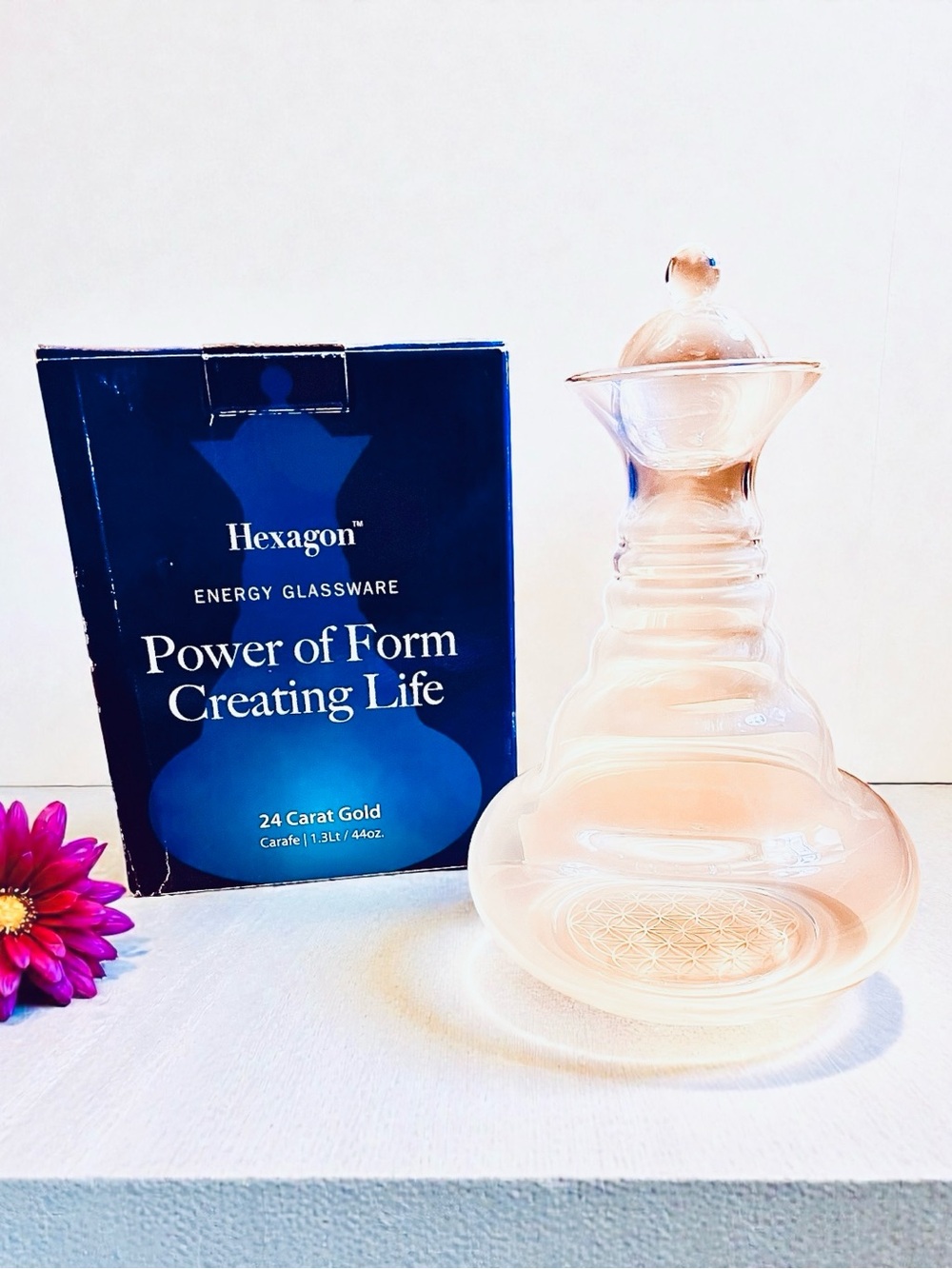 Hexagon 24 Carat Gold Energy Glassware Carafe - Clear